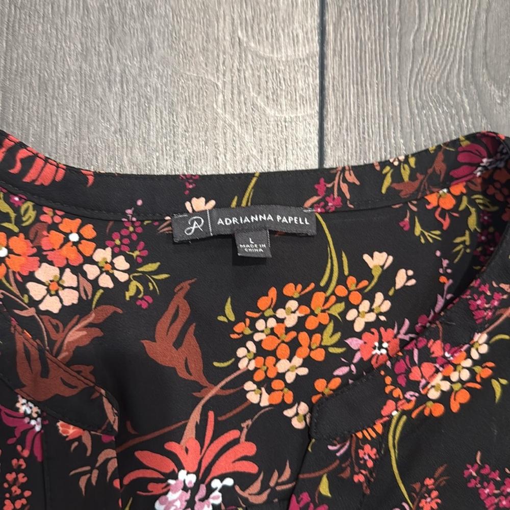 Adrianna Papell Women’s Black Floral Blouse Sz L - Picture 3 of 5